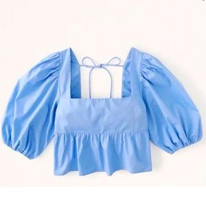 Abercrombie Puff Sleeve Poplin Squareneck Top